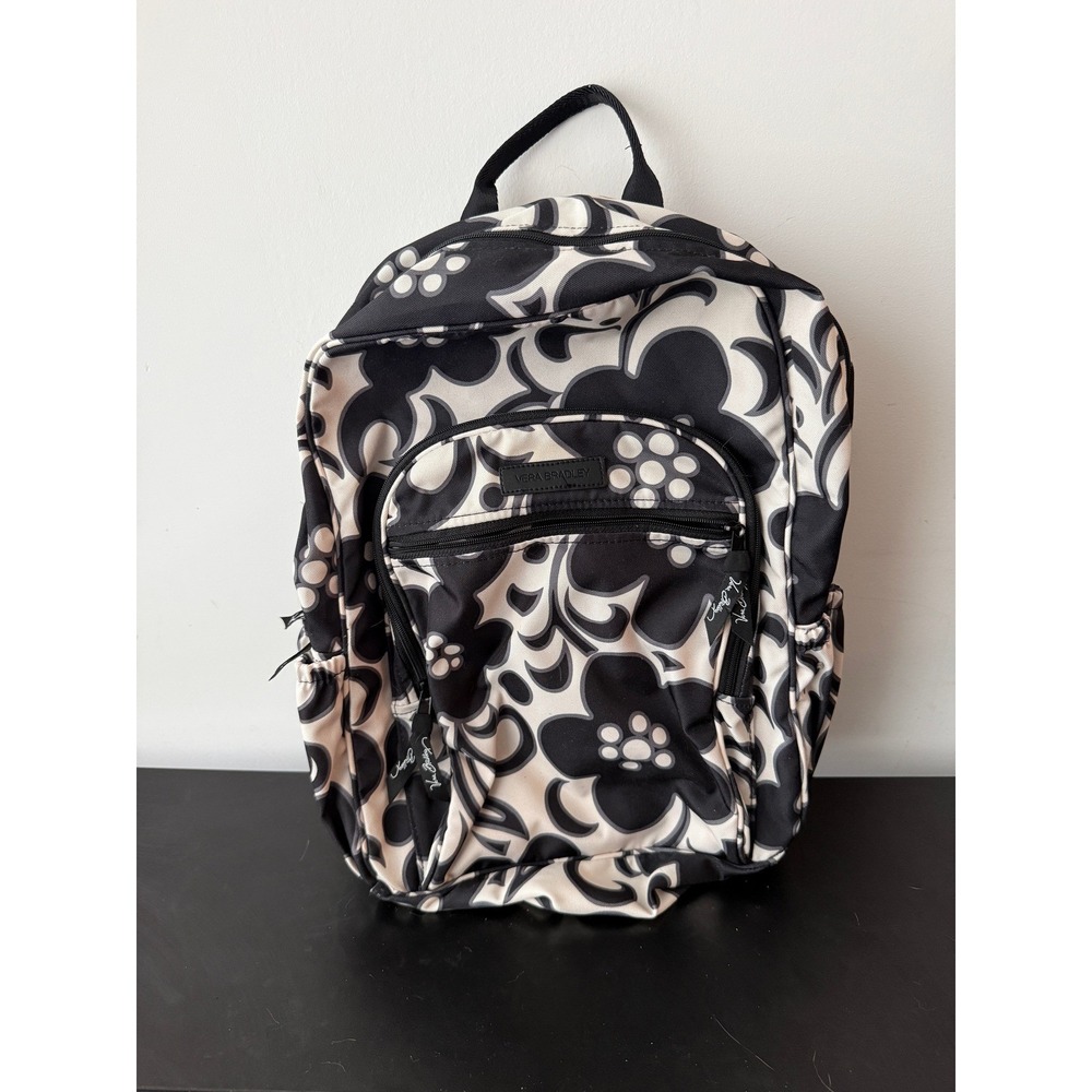 Vera Bradley Lighten Up Grand Backpack Black White Floral Travel School Bag
